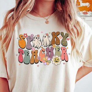 H0728 Halloween Teacher Spooky Trick Or Teach Fall School Ghost Pumpkin shirt